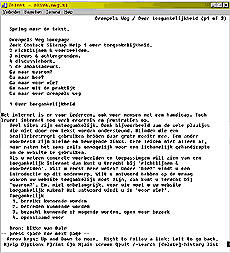 Screenshot van de facilitaire website in de textbrowser Lynx
